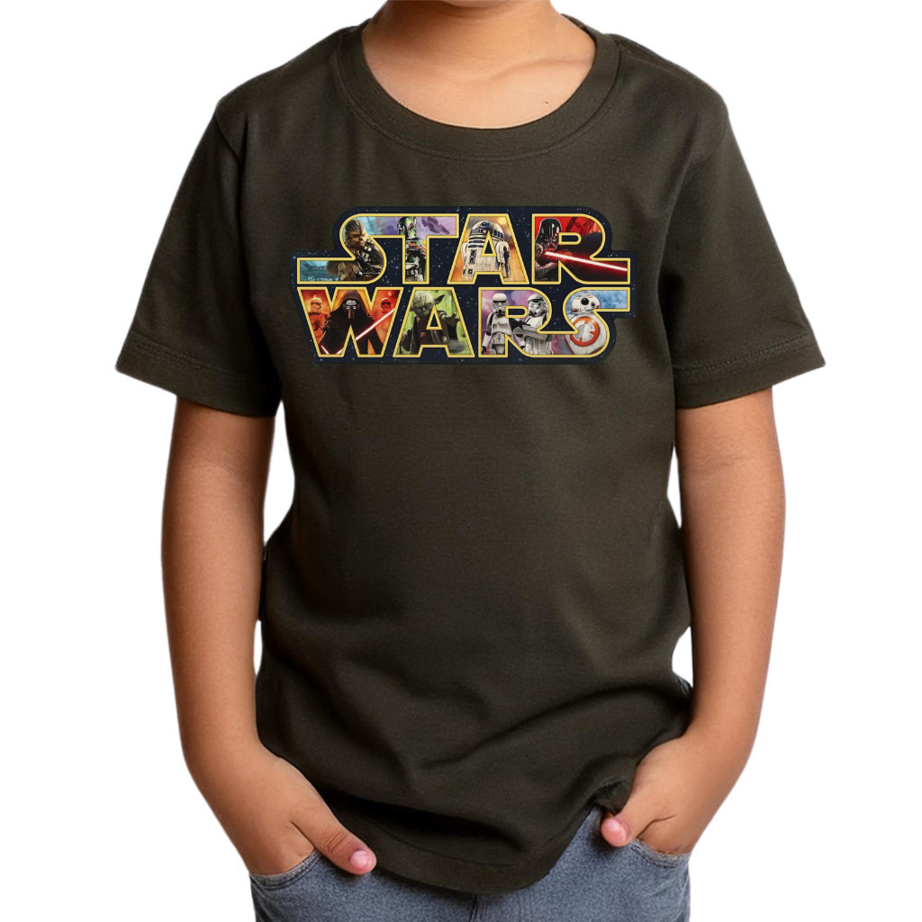 Camiseta Infantil Estampa Star Wars Personagem Camisa Divertida Criança Volta as Aulas Verão