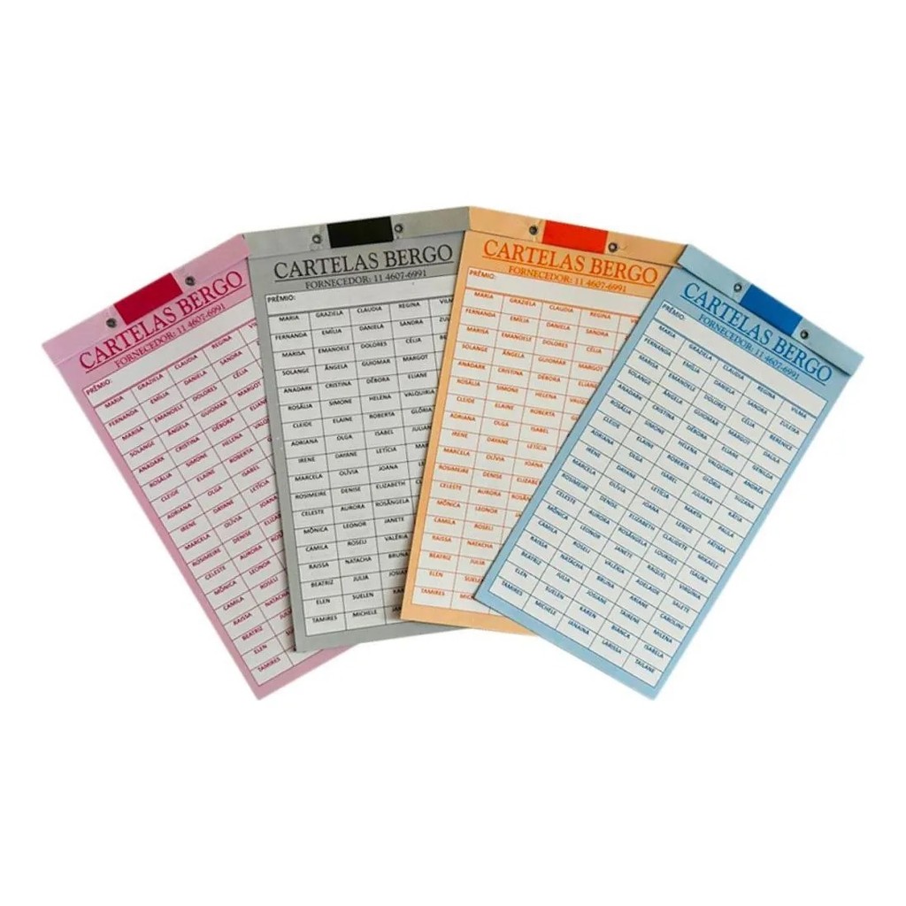 Kit 50 Cartelas de Rifa Bergo 200 Nomes Cédulas Papel 140G Mistas Sorteio