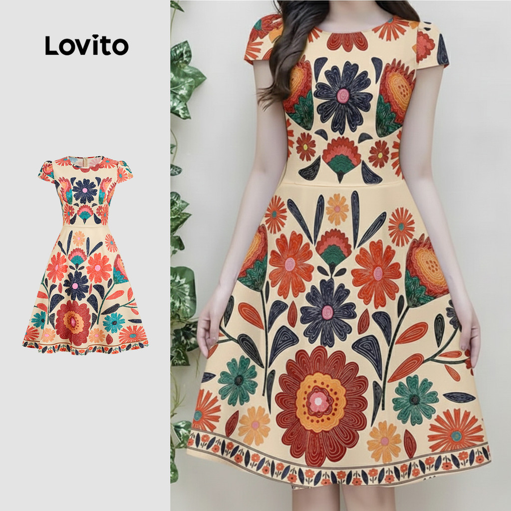 Lovito Vestido Estampado Boho Estilo Resort Primavera/Verão para Mulheres LBL32214