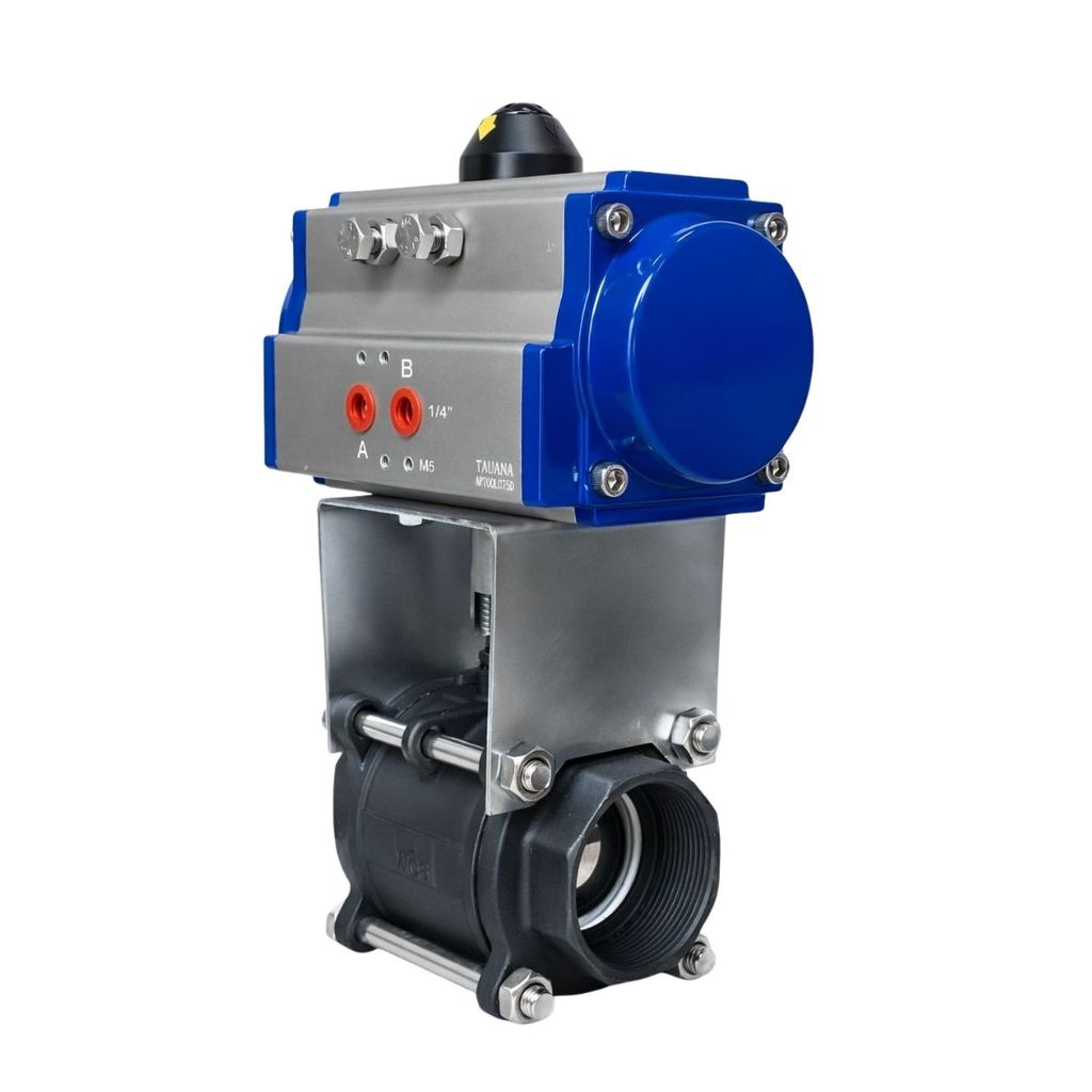 Válvula Esfera Tripartida WCB PP PTFE Dn 3"  Com Atuador Pneumático Dupla Ação - VETAP.WCB DN80