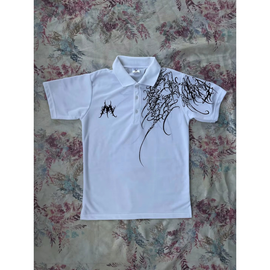 Y2K Europa E Americano Padrão De Arte original Impressão rock punk Camisa De Grandes Dimensões hip-hop design casual polo