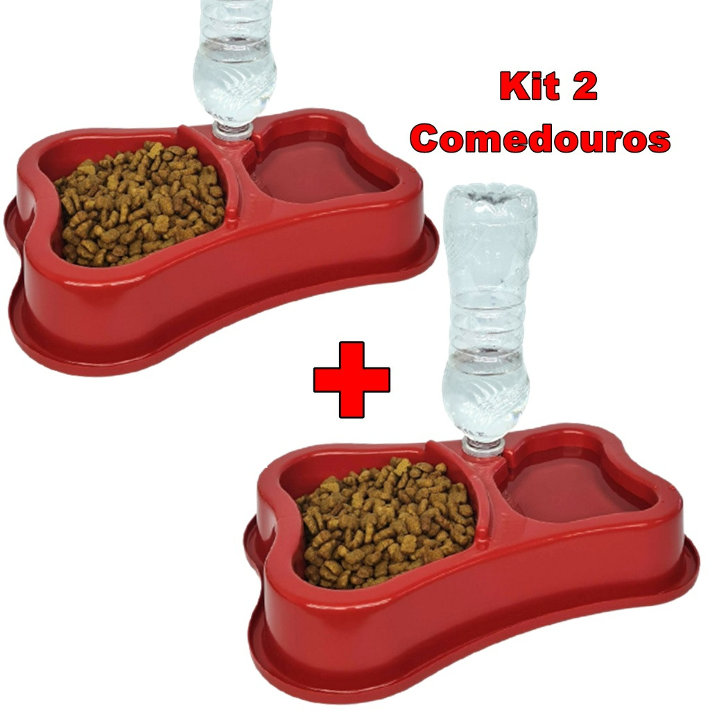 Kit 2 Comedouro Duplo Anti Formiga Pet Comedouro Bebedouro Automático Suporte Garrafa