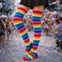 Meia Calça Colorida Arco-Íris Longa para Carnaval Fantasia e Festa