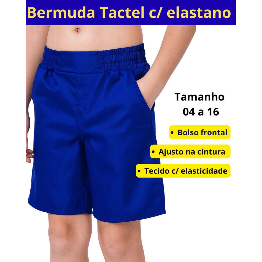 BERMUDA TACTEL C/ ELASTANO UNIFORME ESCOLAR MASCULINO INFANTIL E JUVENIL