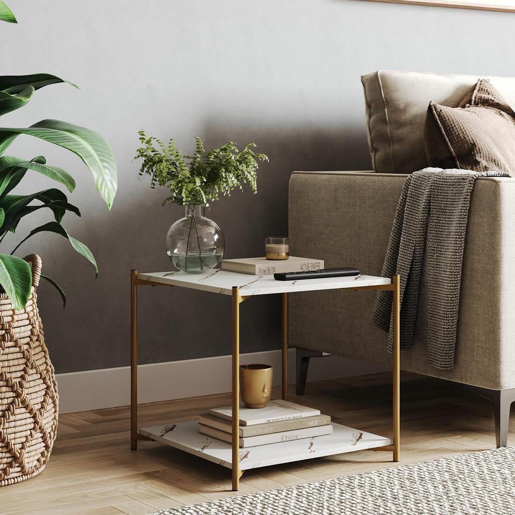 Mesa Lateral Quadrada G7002 com Pés de Metal em Oferta na Shopee