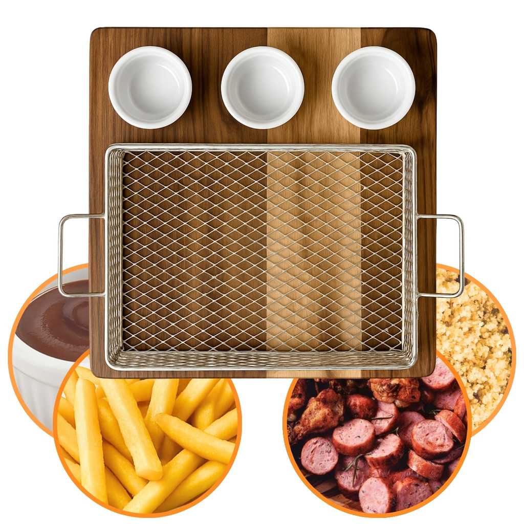 Kit Pestiqueira com Cesta e 3 Ramekins Porção Mini Salgados