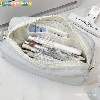 (Cassiopeiahg) Simplicidade Bolsa De Caneta De Cor Sólida Design Com Zíper Estojo De Lápis De Grande Capacidade Organiza