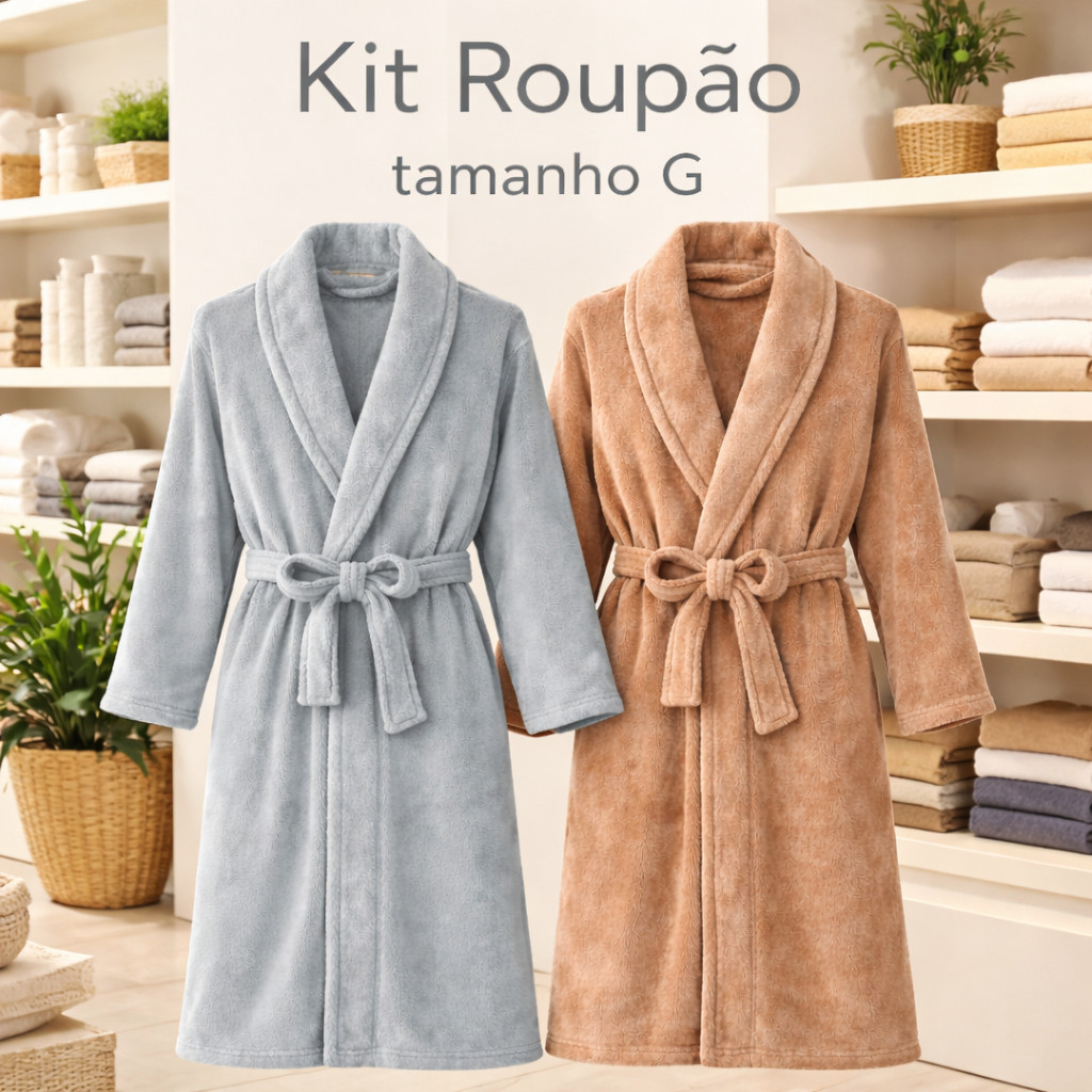 Promoção Kit 2 Roupões Plush 100% Poliéster M ou G Unissex Adulto Inverno Quentinho O Menor Preço