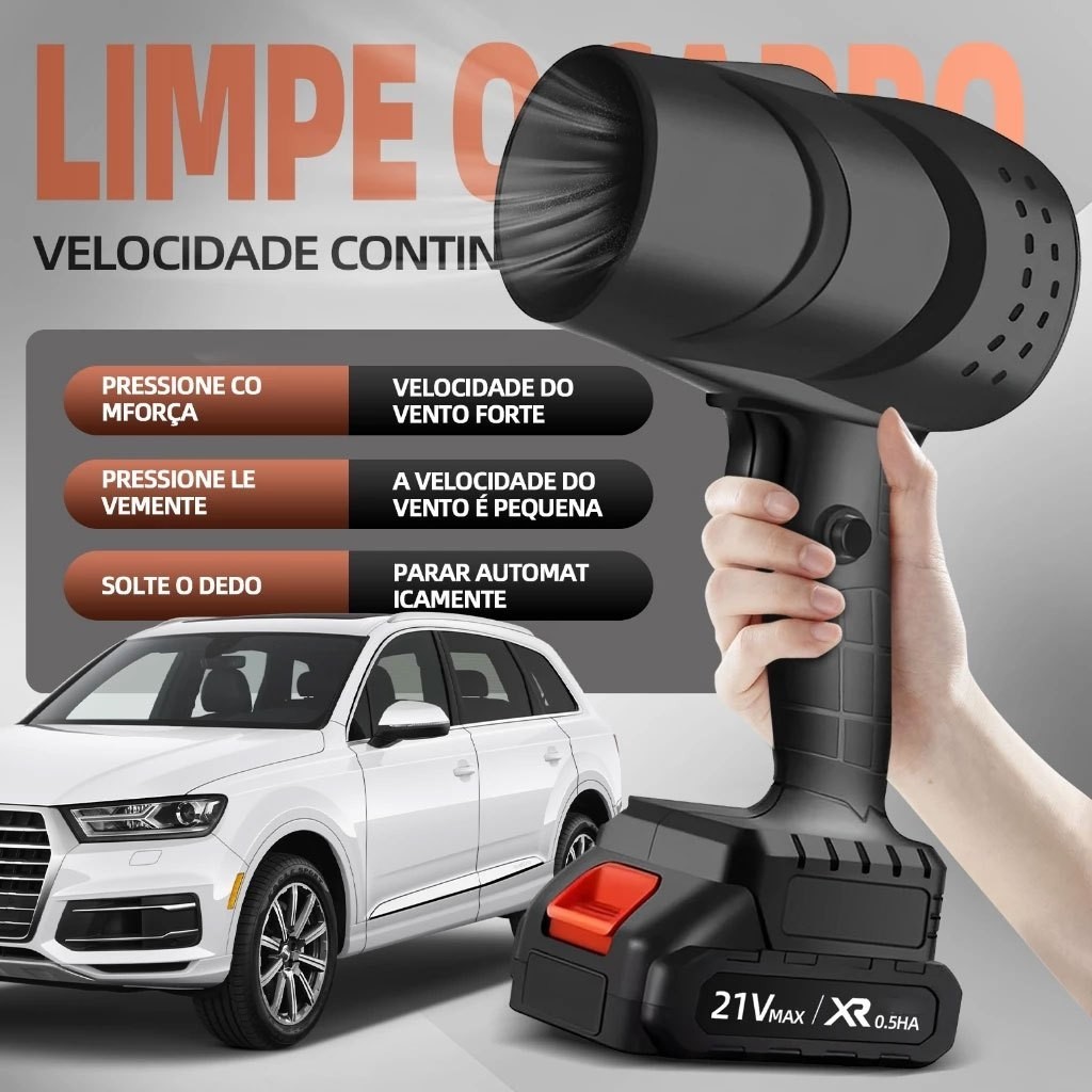 Soprador De Folhas Turbo Portátil Recarregável 21v Com 2 Baterias Super Potente Limpeza