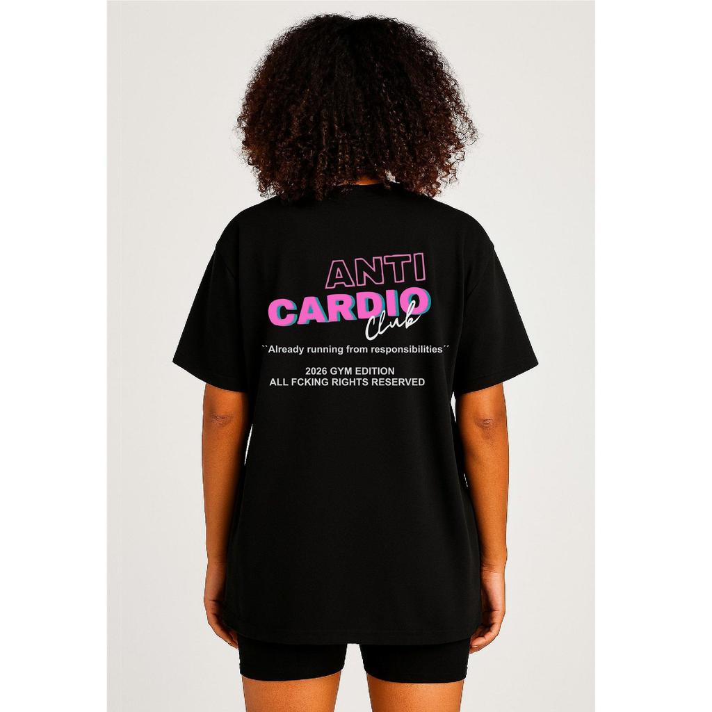Camiseta Feminina Streetwear Algodão Penteado Infantil Adulto Plus Size Estampa Anti Cardio Club Academia Treino Dieta