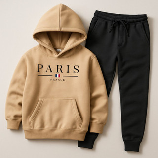 Conjunto Moletom Canguru Infantil Paris Blusa de Frio Calça Masculino Flanelado