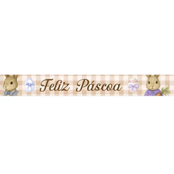 Fita de Cetim 22mm x 10m - Coelho e Coelha Xadrez Bege - ECF005TR Cor 233 - Rolo 10m - 1 unidade - Fitas Progresso - Riz