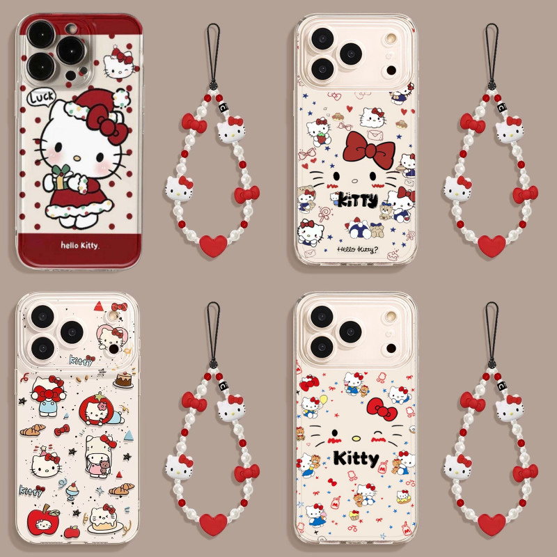 Capa Vermelha Para Celular Com Corrente Hello Kitty Samsung Galaxy A57 A56 A55 A16 A06 A07 A15 A53 A14 A23 A12 A32 A54 A