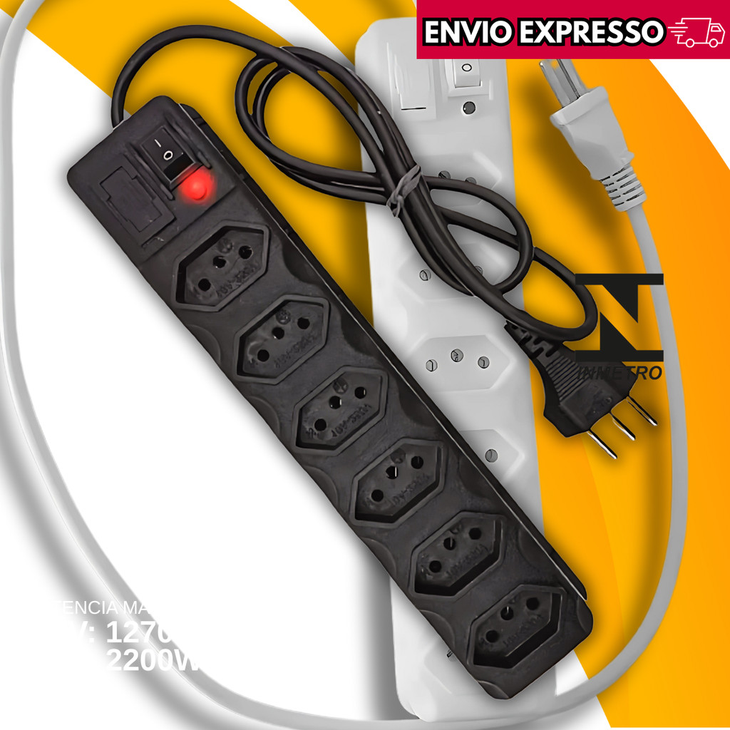 Filtro de Linha 3 4 5 6 Tomadas - Régua Elétrica 10A Tripolar com Interruptor