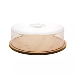Prato para Bolo Lyor com Tampa 28cm Bambu Natural e Cúpula Transparente para Servir Tortas Doces Pães e Mesa Posta Café