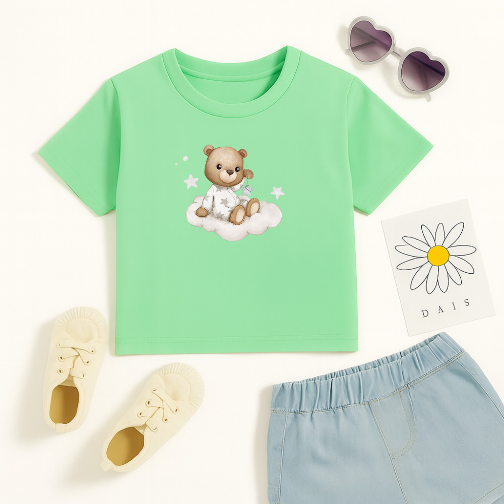 Camiseta Algodão Infantil Estampado Ursinho de Pijama 942 Fofo Delicado Blusa Feminina Menina