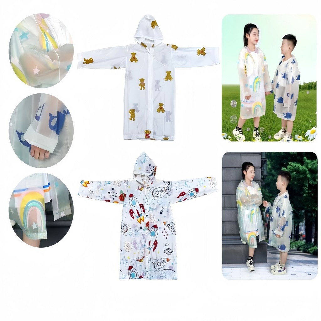 Capa de Chuva Infantil PVC Impermeável Com Capuz e Manga Cumprida 84x54cm Unissex - DKL Capa de Chuva Infantil PVC Impermeável Com Capuz e Manga Cumprida 84x54cm Unissex - DKL