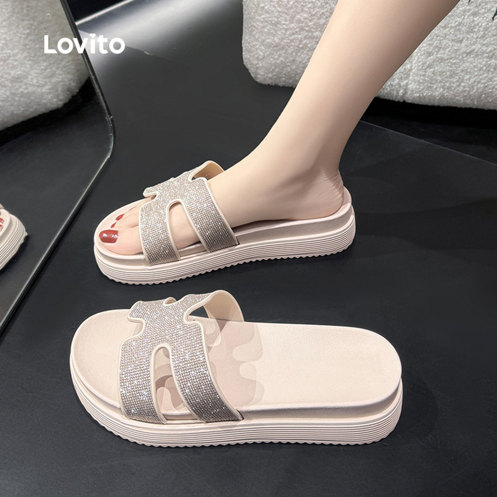 Lovito  Sandálias Planas Casuais com Diamante Flash para Mulheres LFA109106 em Oferta na Shopee