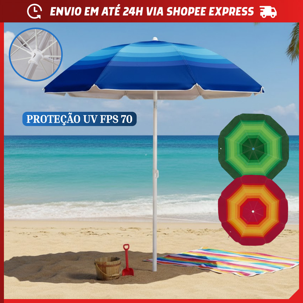 Guarda Sol Mor 1,80m com Proteção UV 70 Praia Piscina Pesca Lazer Sombrinha Reforçada Cores Sortidas