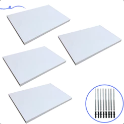 Kit 4 Prateleira Branca 30X20 + Suporte Flutuante Mdf Organizadora Decoração Cozinha Banheiro Sala