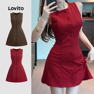 Lovito Vestido Casual Com Botões Frontais Cor Vinho Para Primavera/verão Feminino L150ED732 em Oferta na Shopee