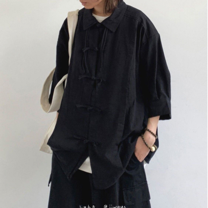 Camisa masculina retrô chinesa de algodão puro com botão solto camisa de manga curta estilo chinês masculino feminino lu