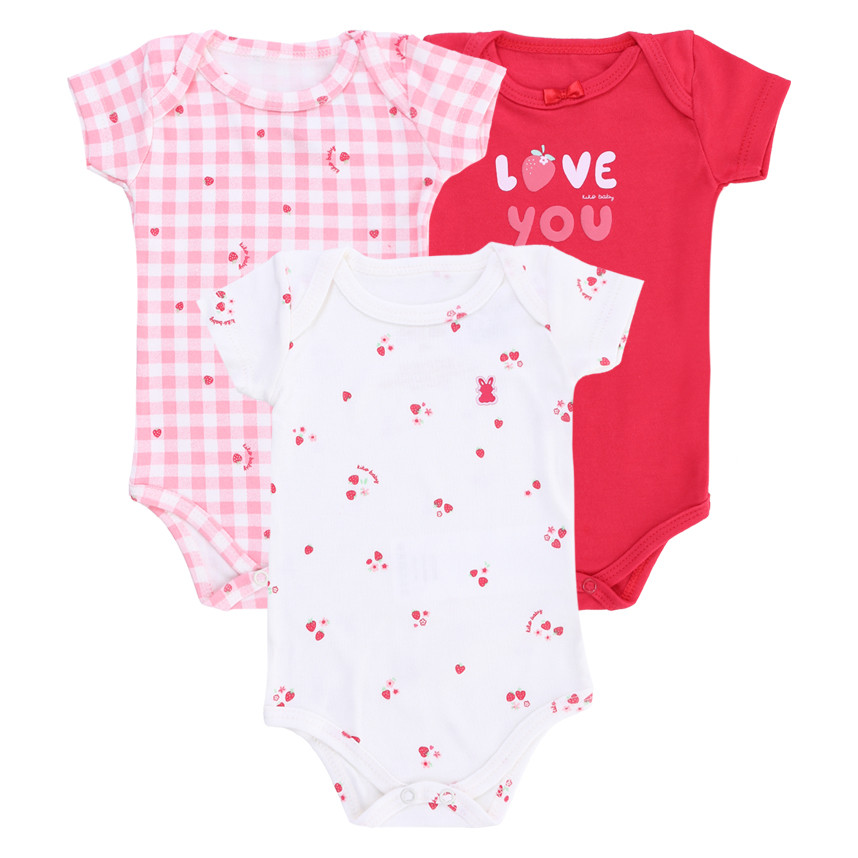 Kit Body Kiko Baby Manga Curta Estampa Morangos - 3 Peças em Oferta na Shopee