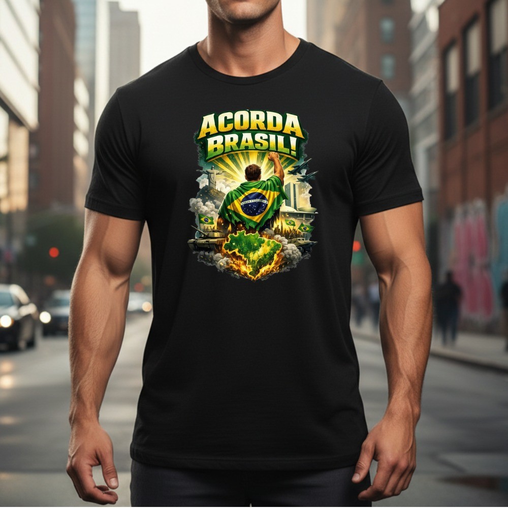 Camiseta Estampada Acorda Copa Do Mundo Brasil Nikolas Ferreira Estampa DTF Fio 30.1
