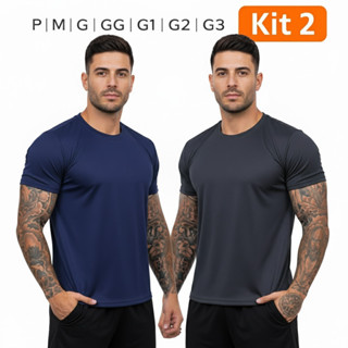 Kit 2 Camiseta Masculina Dry Fit  Poliéster Grão De Arroz Lisa Adulto Academia P M G GG G1 G2 G3 em Oferta na Shopee