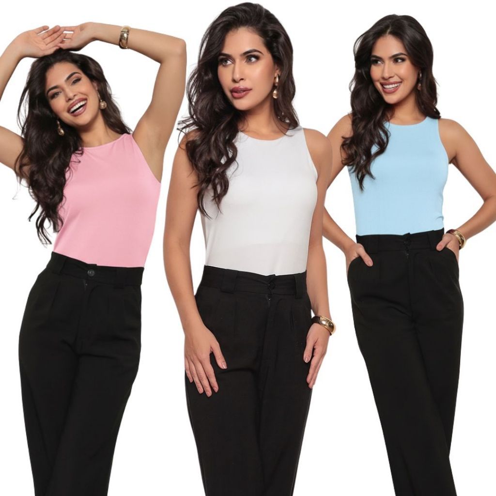 KIT 2 Blusinha Regata CANDY Feminina Suplex Duplo Básica Elegante Moda Blogueira Tendencia — imagem 2 de 2