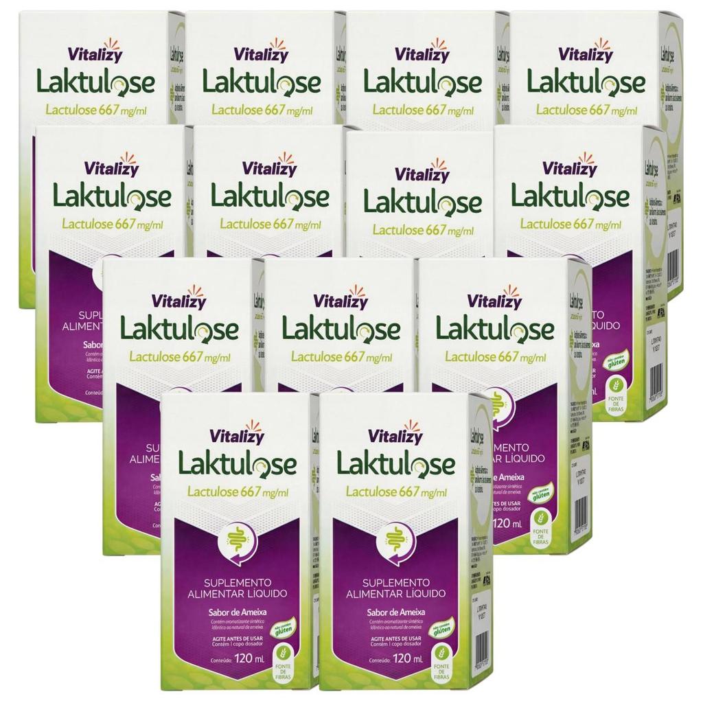 KIT Lactulose 13 Caixas de 120ml cada Vitalizy 667mg/ml  Ameixa Regulador Intestinal Sem Glúten Fonte De Fibras Natural