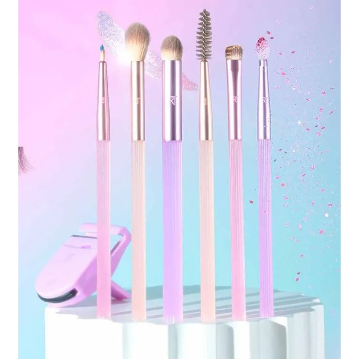 Kit Pastel Pop Frosted Lids Eye 6 Pincéis + Mini Curvador Real Techniques