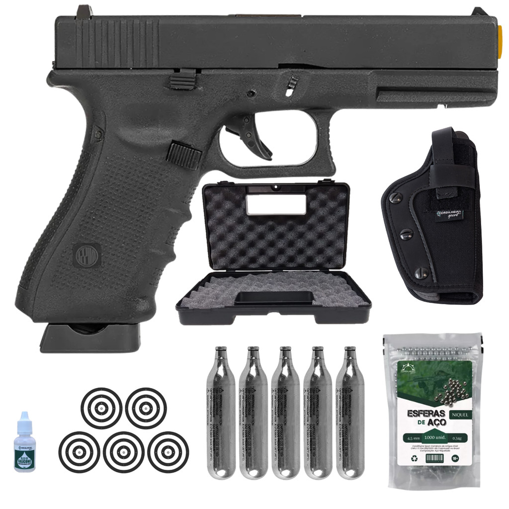 PISTOLA DE PRESSÃO ROSSI G17 BLOWBACK CO2 4,5MM + ESCOLHA SEU KIT IDEAL