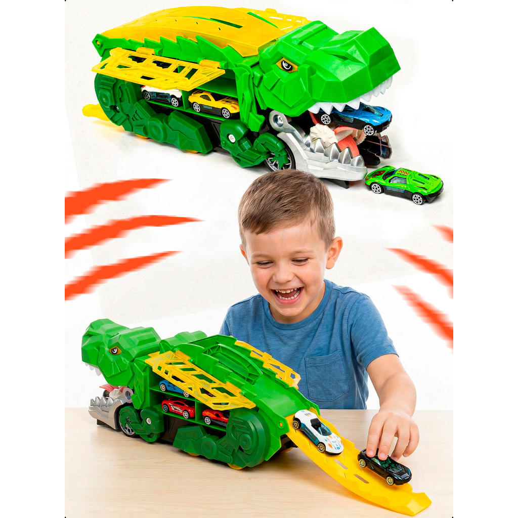 Caminhão Dinossauro Cegonha Pista Carrinho Garagem Brinquedo