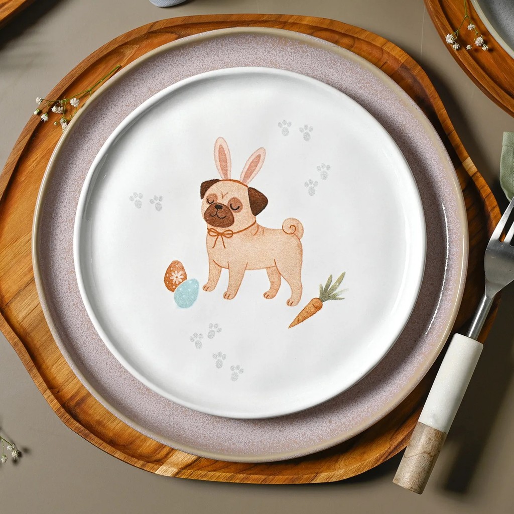 Prato de Sobremesa Páscoa Bio Doguinhos Pug Lançamento Porto Brasil em Oferta na Shopee