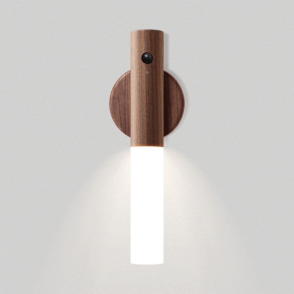 Luminaria Luz Led Recarregável Sensor de Movimento Madeira Minimalista Para Mesa Parede