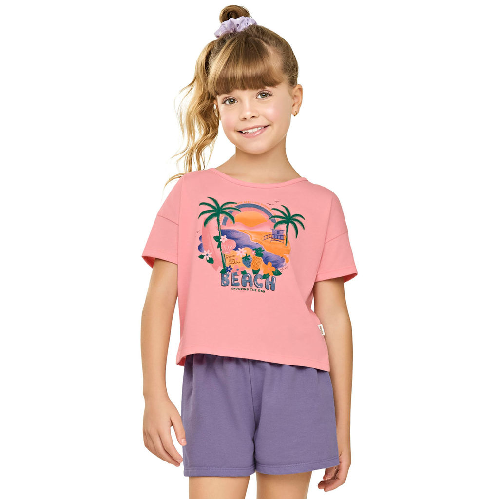 Conjunto Infantil Menina Ombro Deslocado Elian Rosa