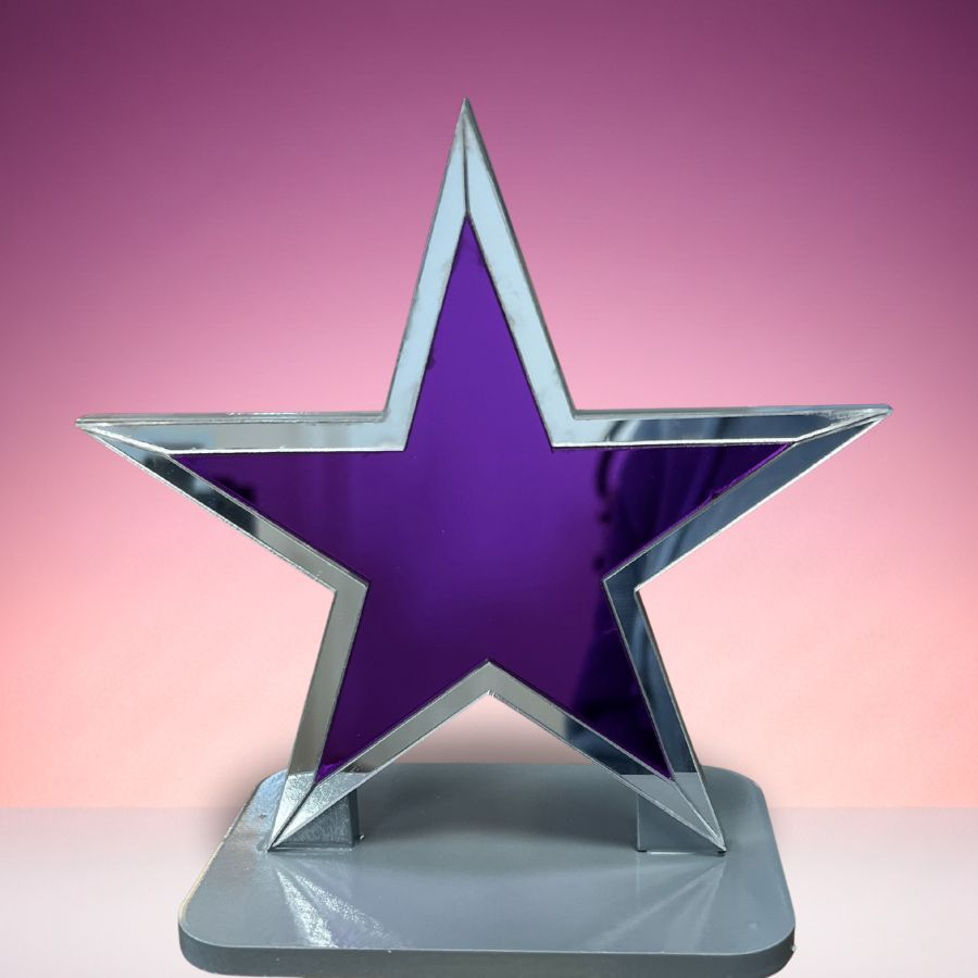 Display de Mesa em MDF - Estrela Cinza e Roxo com Borda Espelhada - 16x16cm - 1 unidade - Rizzo