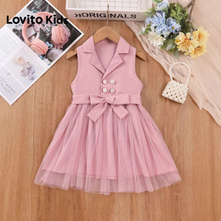 Lovito Kids  Vestido Casual de Malha Contrastante Botão Frontal Laço Primavera/verão Rosa para Menina LNL132413 em Oferta na Shopee