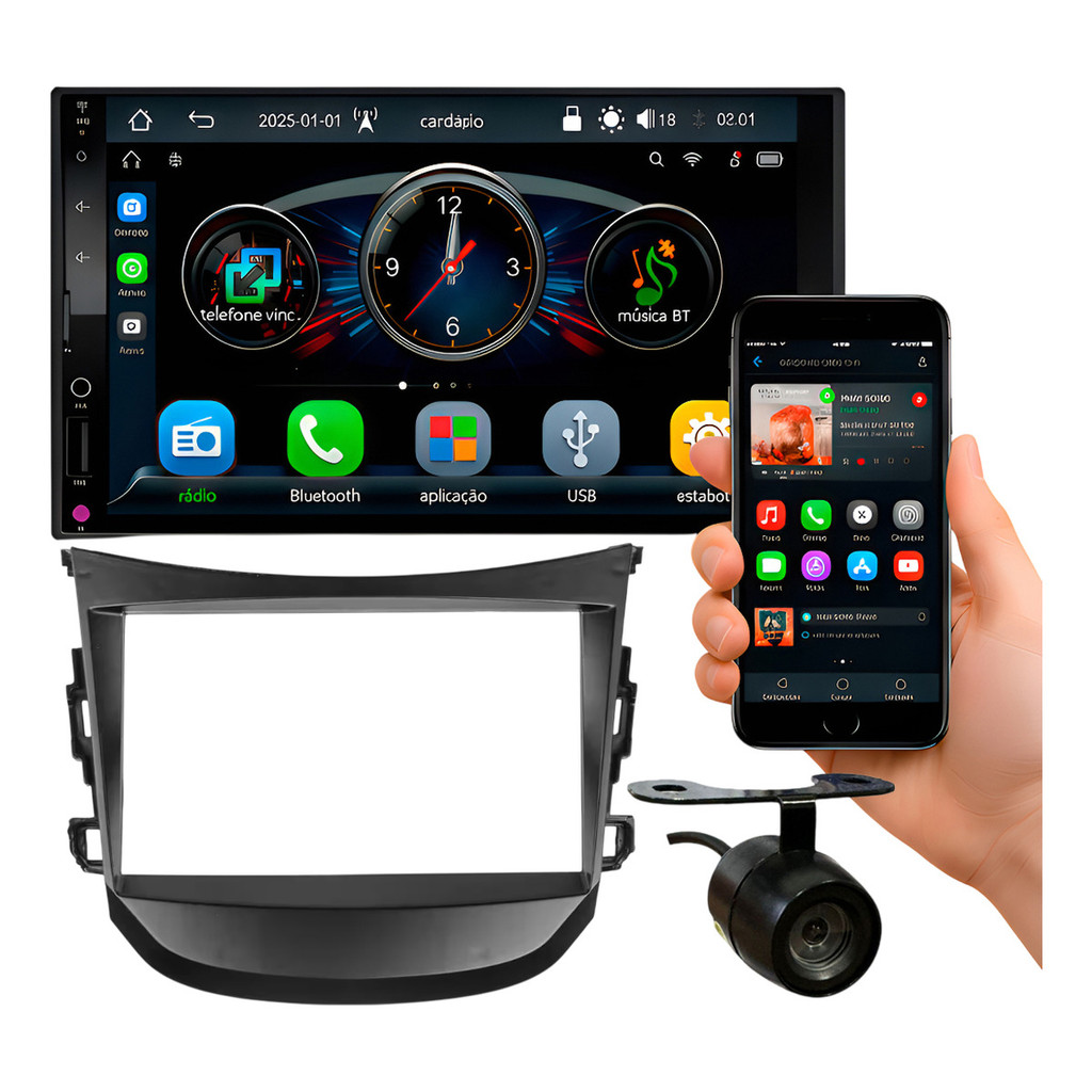 KIT CENTRAL MULTIMIDIA ROADSTAR 7 POL RS7007BR PLUS CARPLAY ANDROID AUTO HYNDAI HB20 2012 A 2018