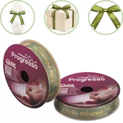 ROLO DE 10 METROS DE FITA CETIM 15 MM PÁSCOA VERDE 520 FITAS PROGRESSO (CHOCO)