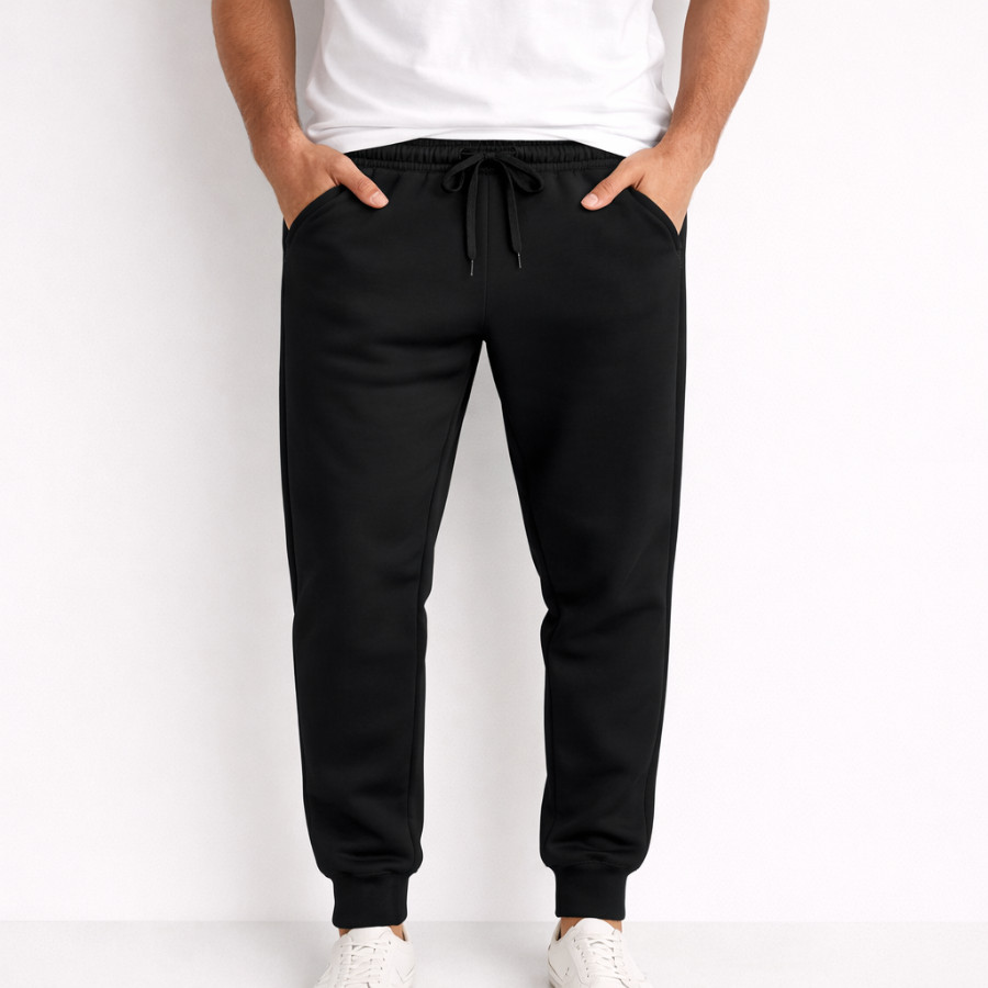 Calça Moletom Flanelada Unissex Cordão Ajustável Bolsos Laterais Inverno Calça Casual