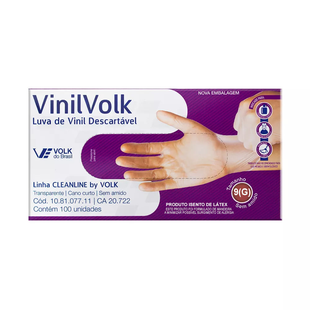 Luva de Vinil Descartável VinilVolk Não Estéril Sem Amido Tamanho 9(G) 100 Unidades em Oferta na Shopee