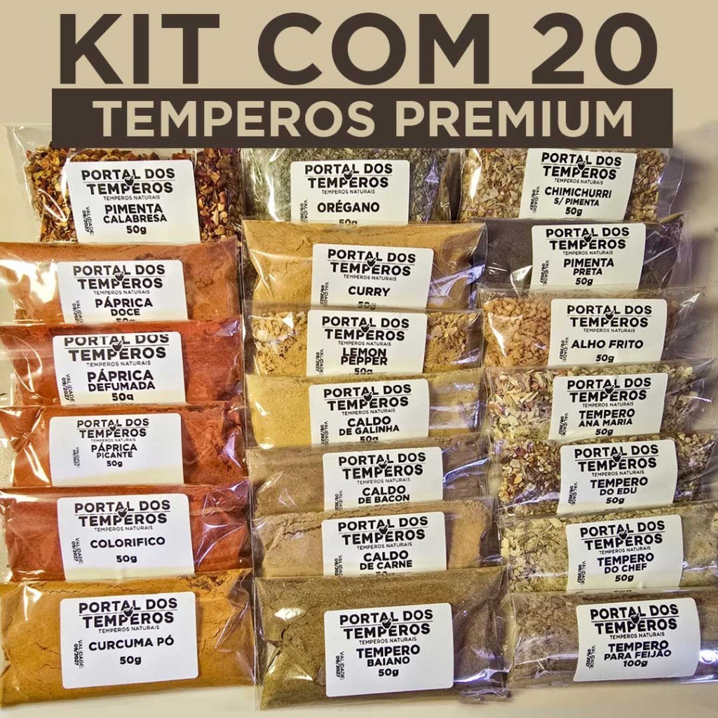 Kit com 20 Temperos Naturais em Sachês de 50g Premium Envio Rápido em Oferta na Shopee