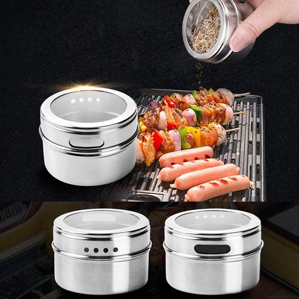 Kit Porta Temperos Inox Magnético com Visor Transparente – Potes Herméticos Porta Mantimentos Cozinha Organização