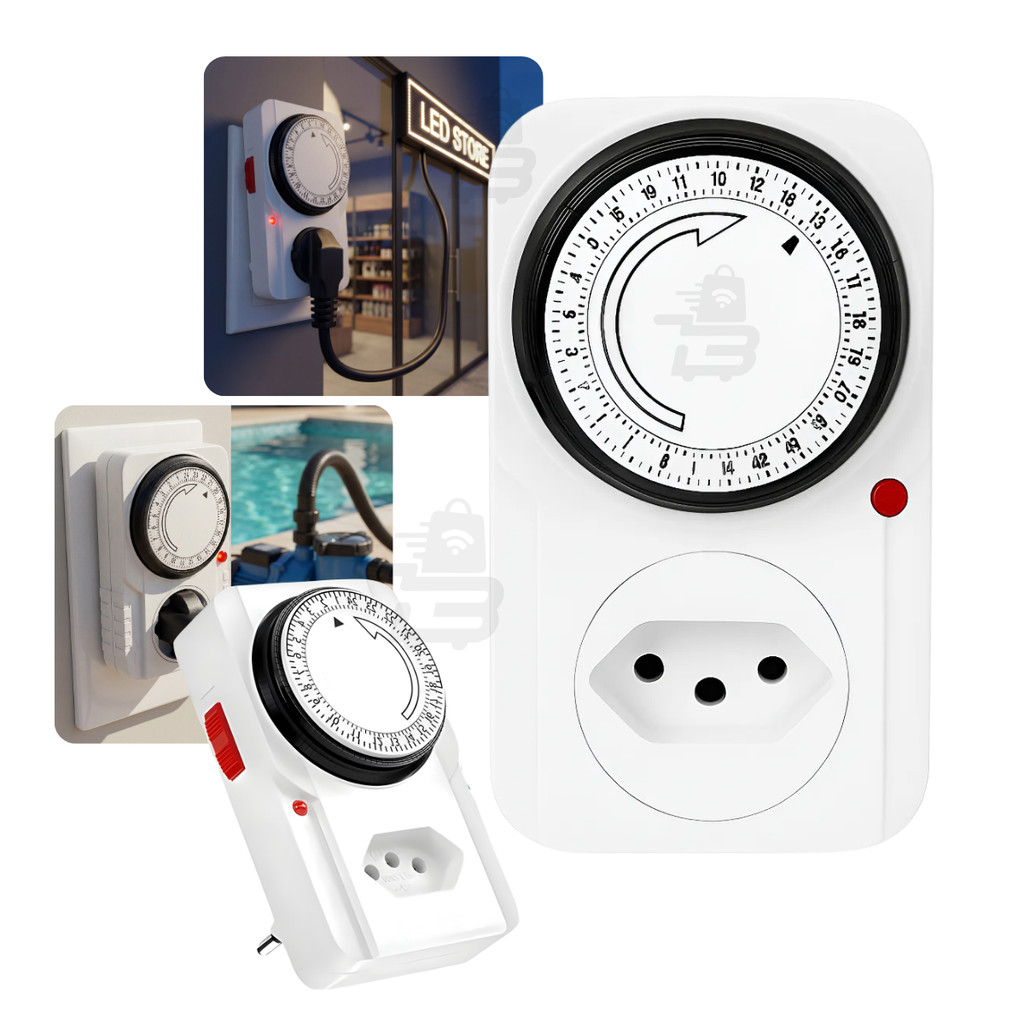 Temporizador Eletrico Analógico Para Aparelhos Eletronicos Programavel 24h Timer Bivolt 110/220V