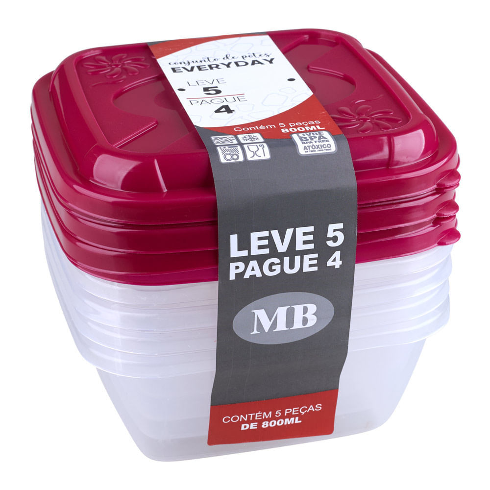 Conjunto de Potes Plásticos Mb Everyday com 5 Peças 800ml - Item Sortido em Oferta na Shopee
