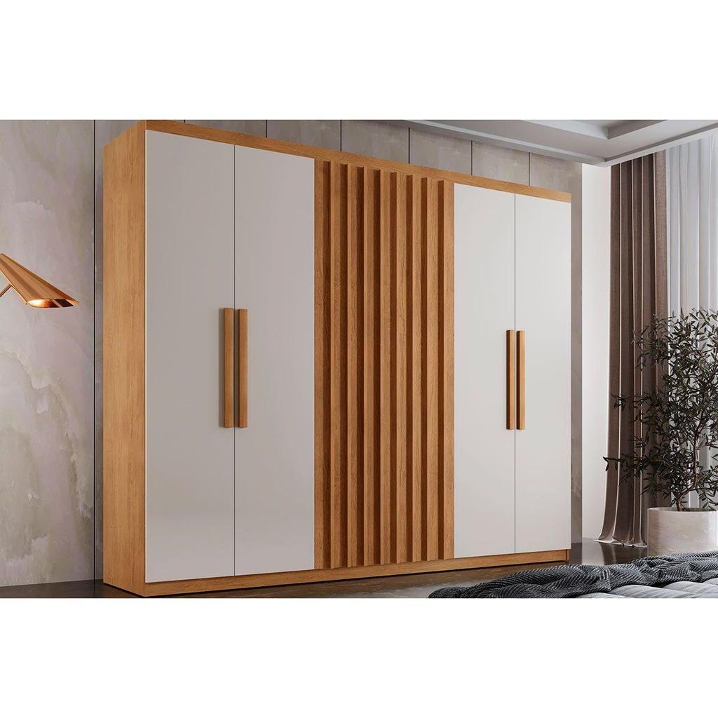 Guarda Roupa Casal 6 Portas e 2 Gavetas Cairo Naturale/Off White - Rufato em Oferta na Shopee