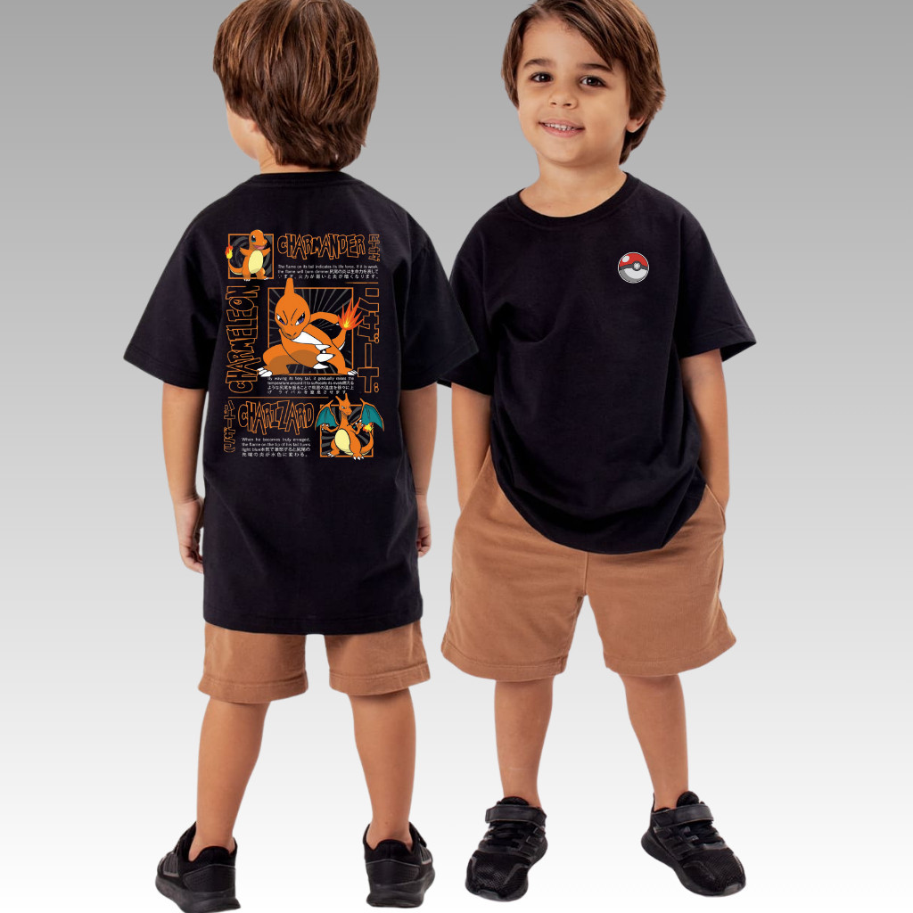 Camiseta Pokémon Charmander Evoluções Infantil Algodão  tam 2 ao 14 unissex streetwear