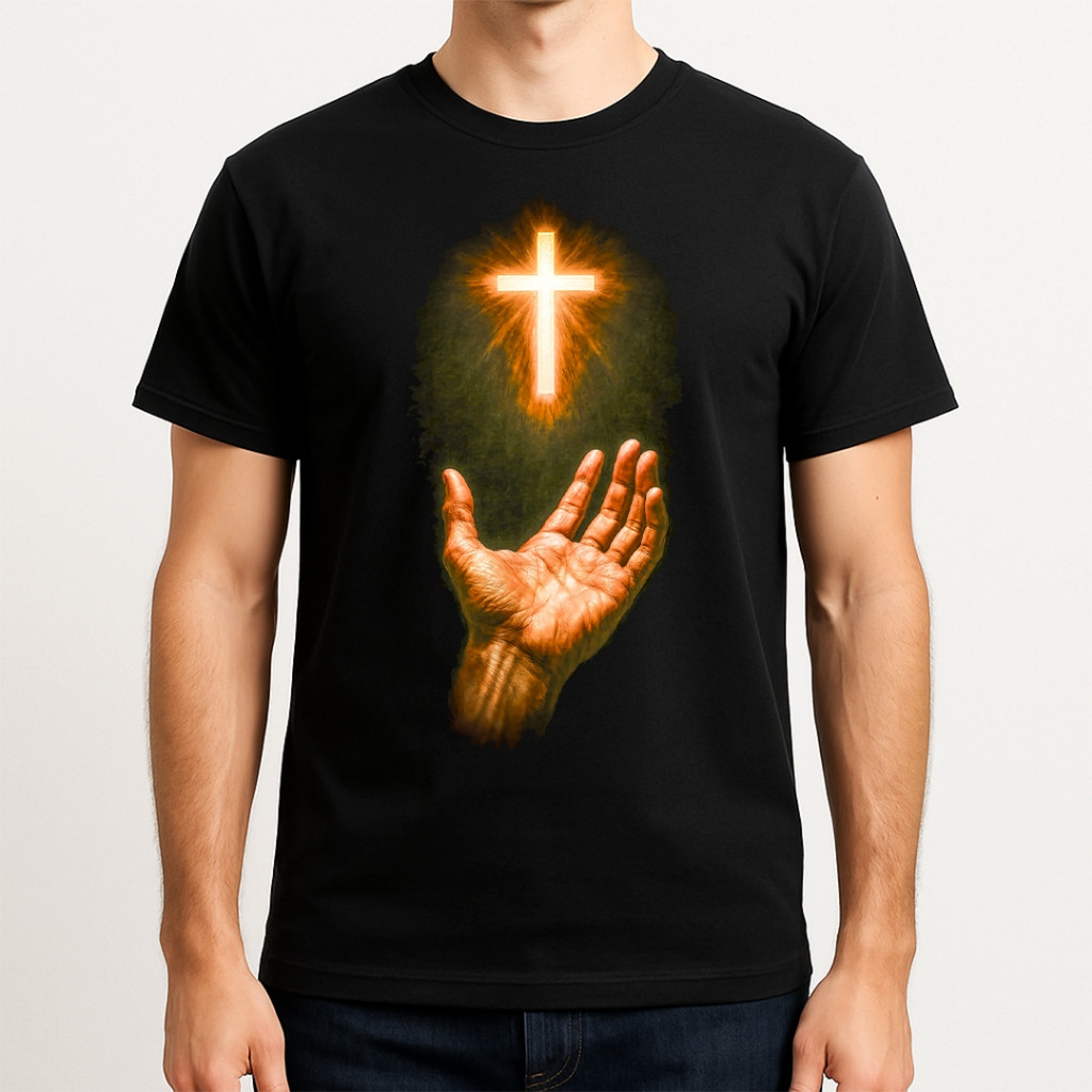 [Camiseta Premium em Algodão Puro]CCCamiseta Masculina Católica A cruz e luz de Cristo
